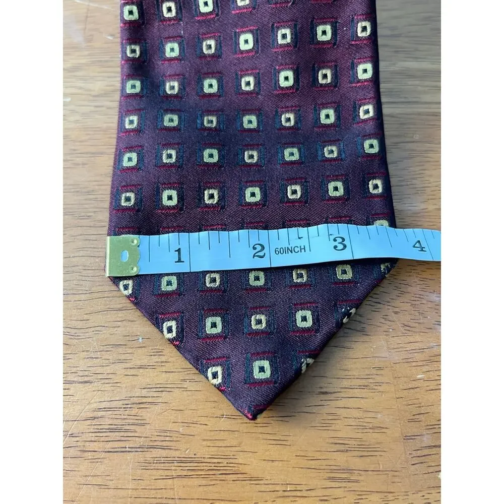 Canali Silk Necktie Italy Burgundy Geometric Square Academia Office 60”